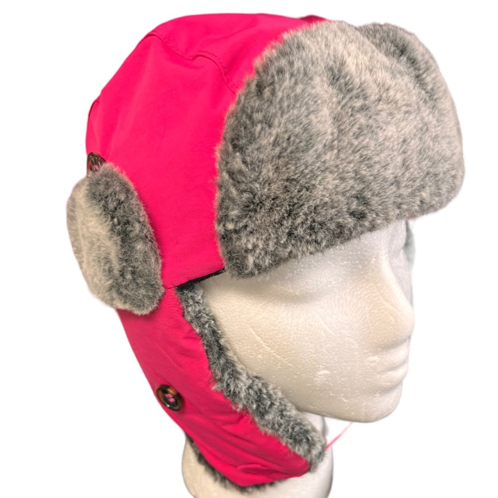 Calikids Girls Pink Faux Fur Waterproof Quilted Earmuff Hat Sz 3-5
